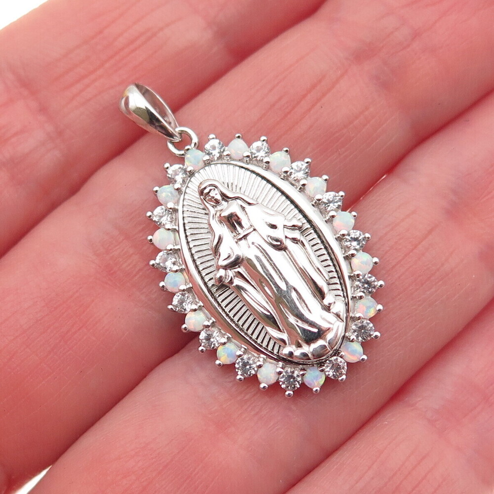 RL Richline 925 Sterling Silver Real Opal & White Topaz St. Mary Pendant